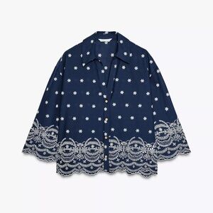 Zara Embroidered Shirt with White Floral Pattern